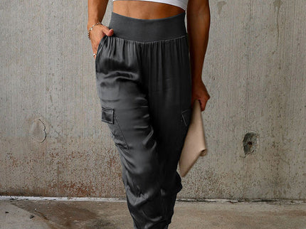 Satin-Jogginghose mit hoher Taille und Taschen