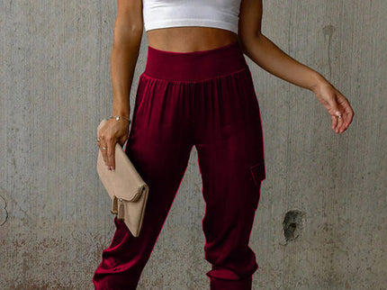 Satin-Jogginghose mit hoher Taille und Taschen
