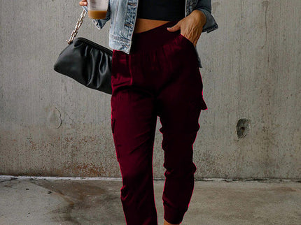 Satin-Jogginghose mit hoher Taille und Taschen