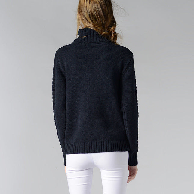 Damen Rollkragenpullover mit langen Ärmeln und Kabelstrick