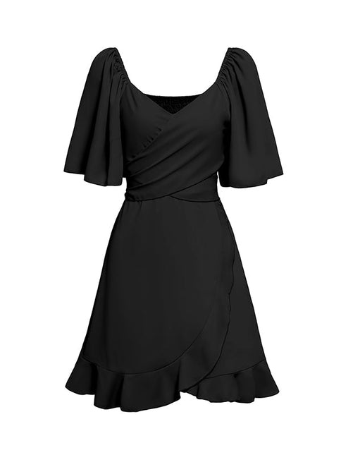 Verspieltes Rüschen-Minikleid mit gebundener Taille und ausgestellten Ärmeln