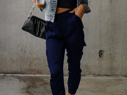 Satin-Jogginghose mit hoher Taille und Taschen