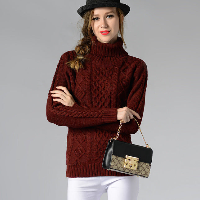 Damen Rollkragenpullover mit langen Ärmeln und Kabelstrick