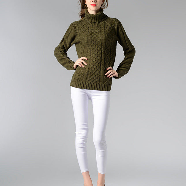 Damen Rollkragenpullover mit langen Ärmeln und Kabelstrick