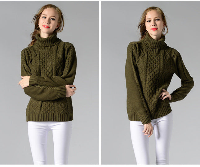 Damen Rollkragenpullover mit langen Ärmeln und Kabelstrick