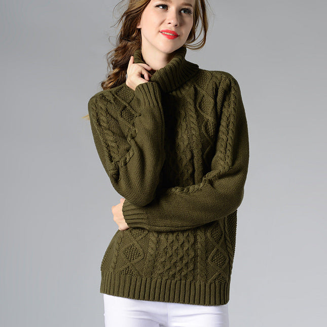 Damen Rollkragenpullover mit langen Ärmeln und Kabelstrick