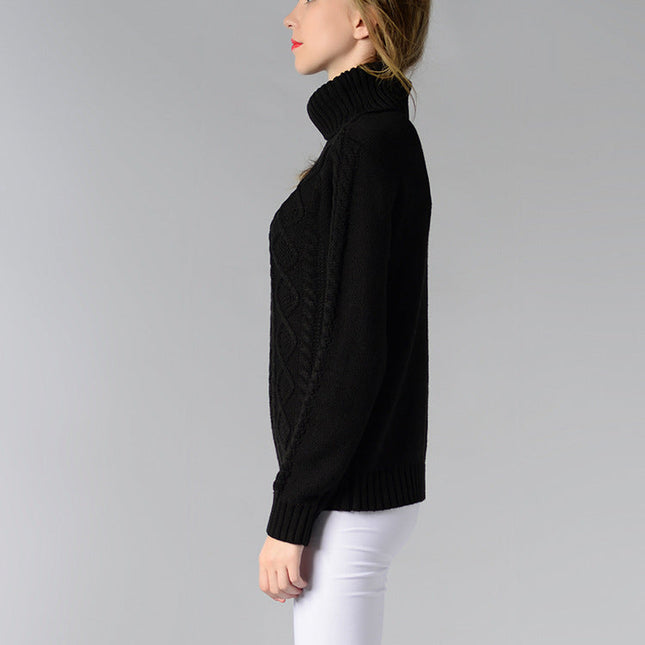 Damen Rollkragenpullover mit langen Ärmeln und Kabelstrick