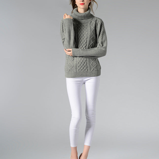 Damen Rollkragenpullover mit langen Ärmeln und Kabelstrick