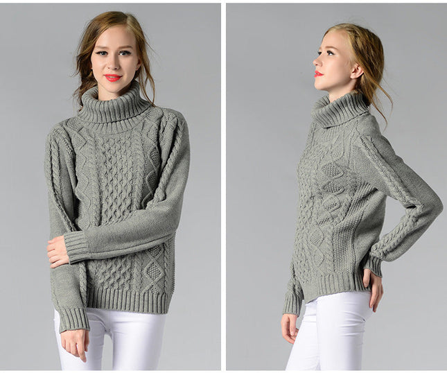 Damen Rollkragenpullover mit langen Ärmeln und Kabelstrick