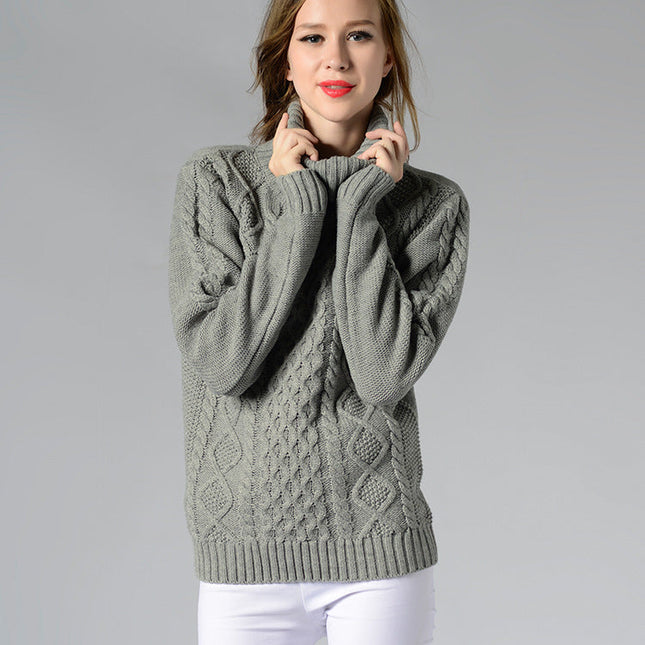 Damen Rollkragenpullover mit langen Ärmeln und Kabelstrick