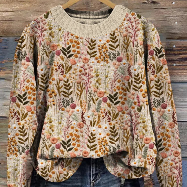 Gemütlicher floraler Strickpullover für herbstliche Lagenlooks