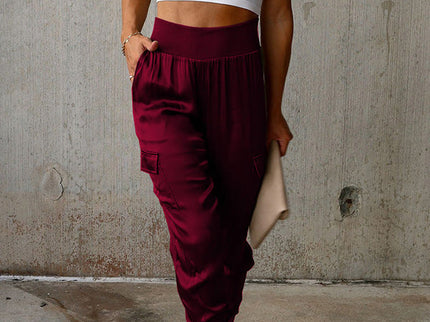 Satin-Jogginghose mit hoher Taille und Taschen