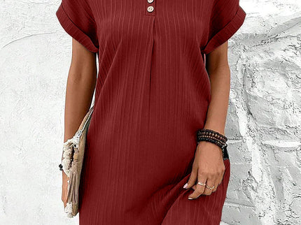 Charmante Solide Farbe V-Ausschnitt Freizeitkleid für Damen
