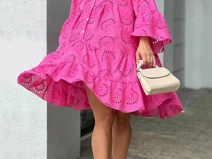 A-Linien Mini-Kleid mit V-Ausschnitt und ausgestellten Ärmeln
