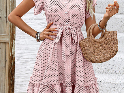 Plissiertes A-Linien-Minikleid mit gebundener Taille