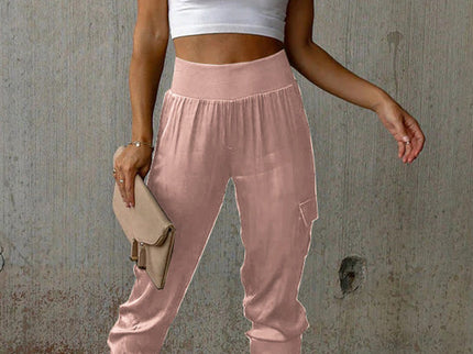 Satin-Jogginghose mit hoher Taille und Taschen