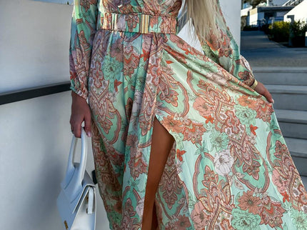 Lässiges Midi A-Linien Kleid mit Naturdruck und Hoch Taille