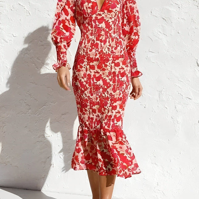 Floraler Bischofsärmel Midikleid
