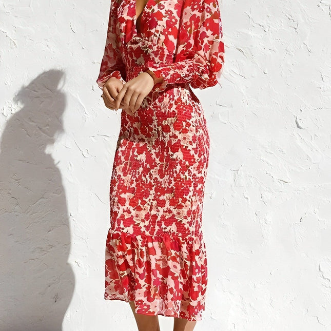 Floraler Bischofsärmel Midikleid