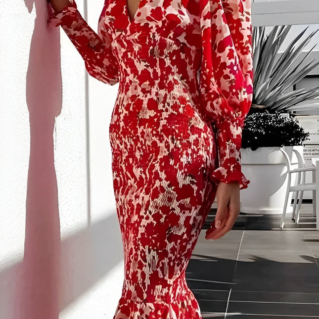 Floraler Bischofsärmel Midikleid