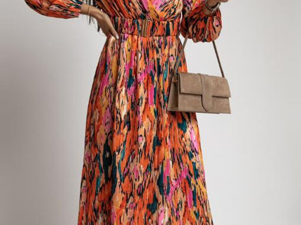Lässiges Midi A-Linien Kleid mit Naturdruck und Hoch Taille