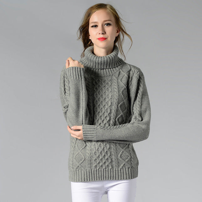 Damen Rollkragenpullover mit langen Ärmeln und Kabelstrick