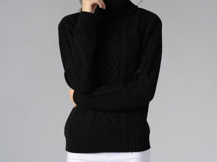 Damen Rollkragenpullover mit langen Ärmeln und Kabelstrick