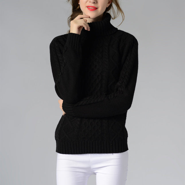 Damen Rollkragenpullover mit langen Ärmeln und Kabelstrick