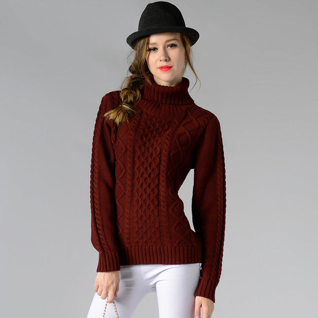 Damen Rollkragenpullover mit langen Ärmeln und Kabelstrick