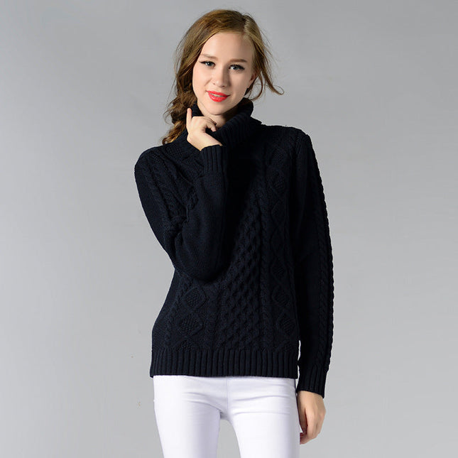 Damen Rollkragenpullover mit langen Ärmeln und Kabelstrick