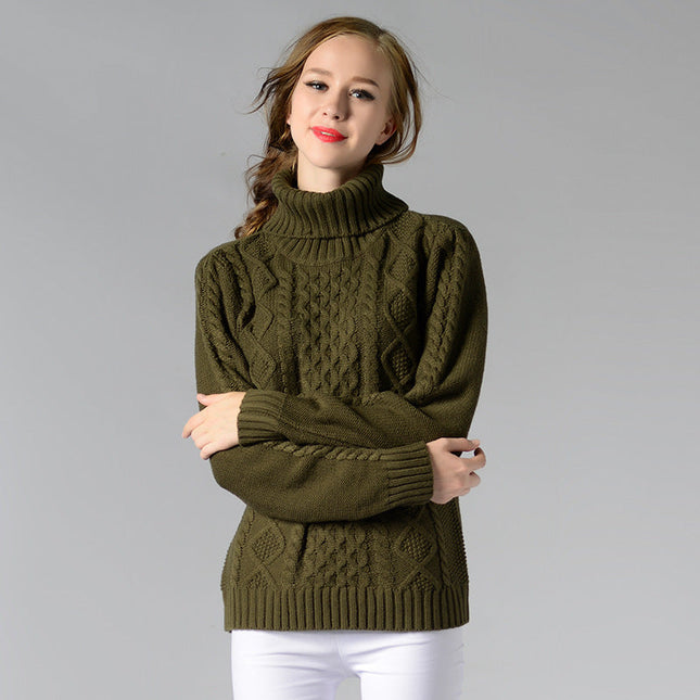 Damen Rollkragenpullover mit langen Ärmeln und Kabelstrick