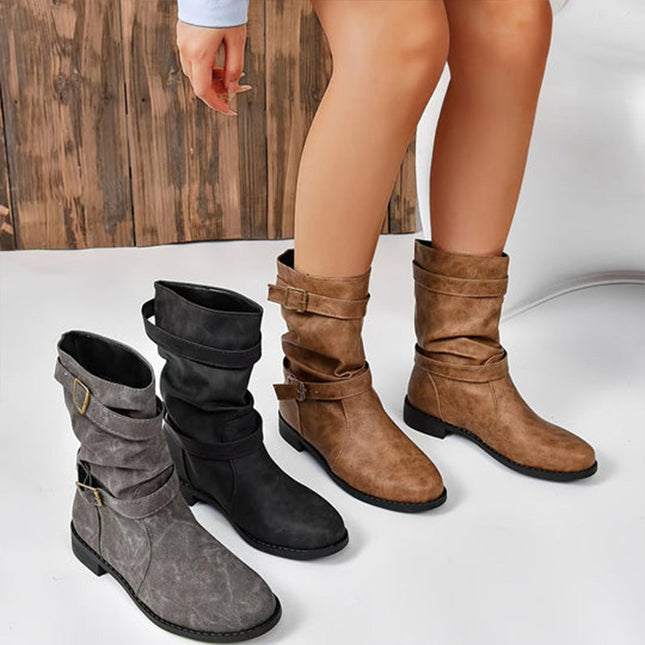 Schicke Leder-Stiefel mit Schnallendetail