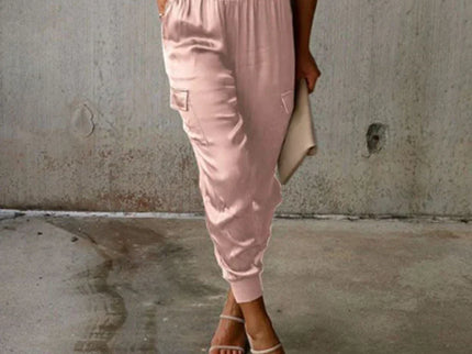Satin-Jogginghose mit hoher Taille und Taschen