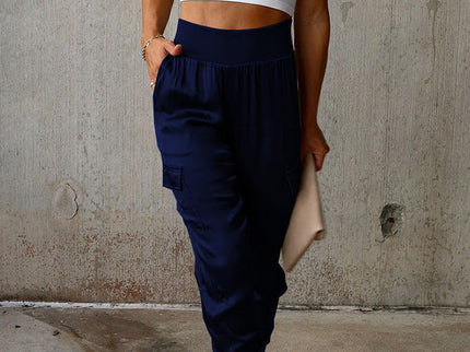 Satin-Jogginghose mit hoher Taille und Taschen