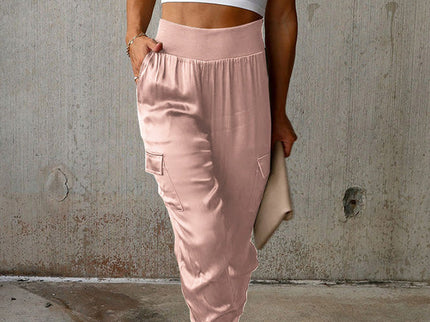 Satin-Jogginghose mit hoher Taille und Taschen
