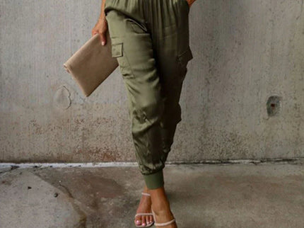 Satin-Jogginghose mit hoher Taille und Taschen
