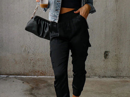 Satin-Jogginghose mit hoher Taille und Taschen
