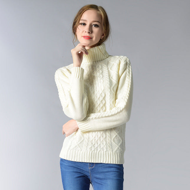Damen Rollkragenpullover mit langen Ärmeln und Kabelstrick