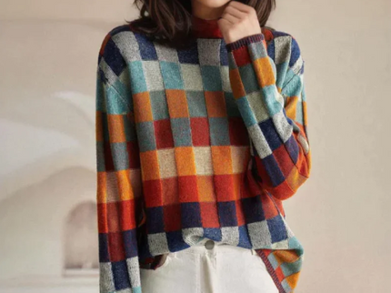 Patchwork-Rollkragenpullover