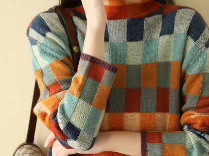 Patchwork-Rollkragenpullover