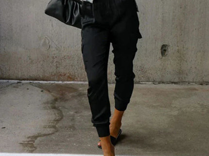 Satin-Jogginghose mit hoher Taille und Taschen